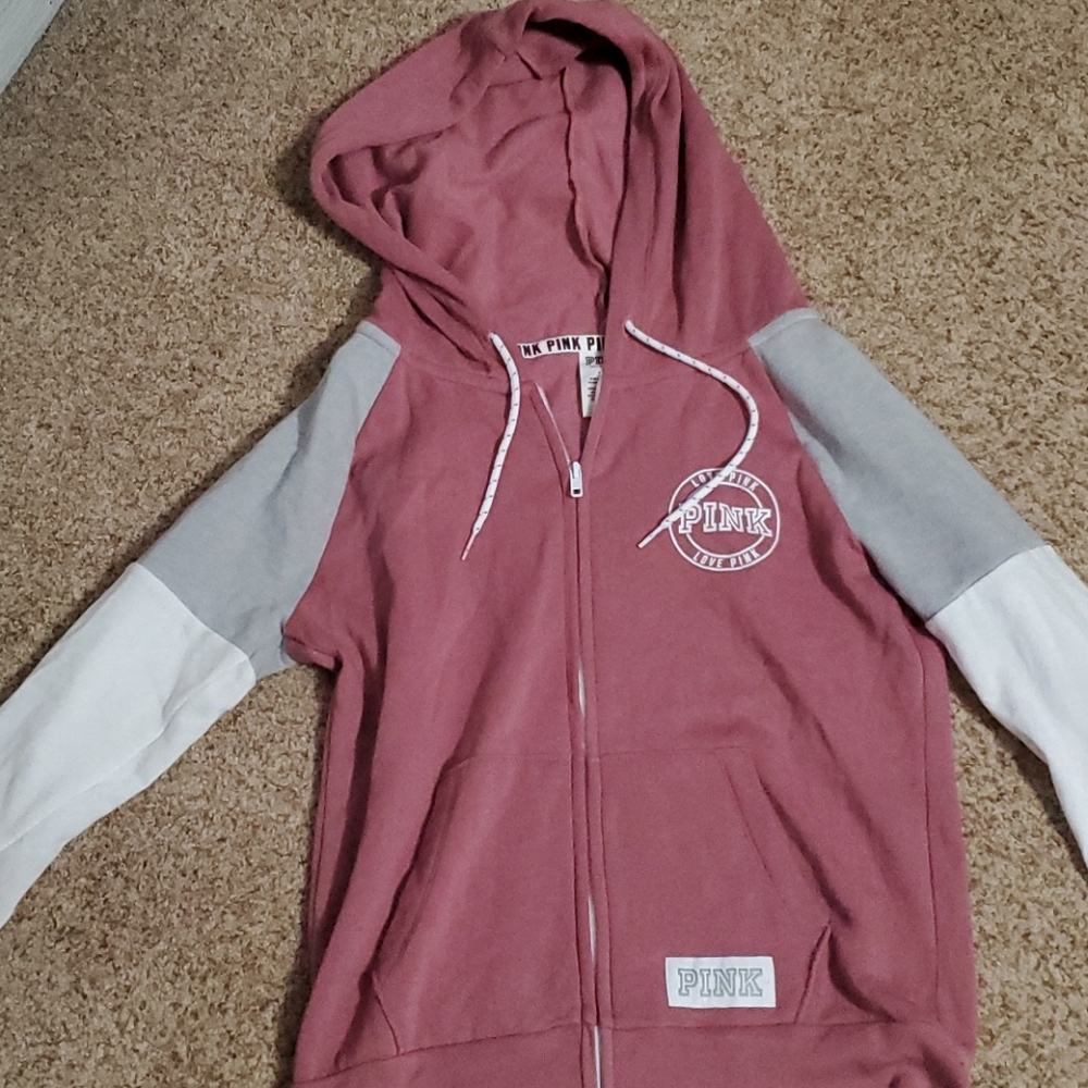 Pink, gray, and white hoodie